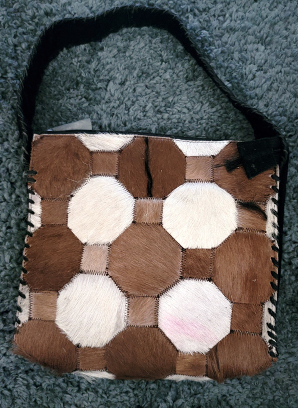 Western Hair On Cowhide Ladies Purse NEW Suede Back Whipstitch Pink Smudge